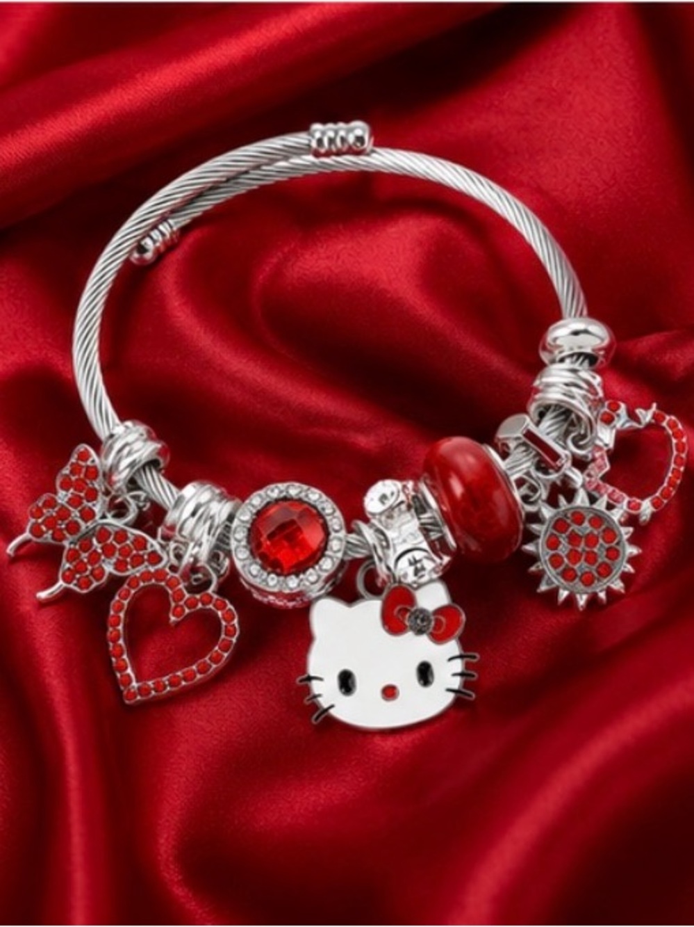 Hello Kitty Red Charm Bracelet - Stainless Steel Women's Jewelry